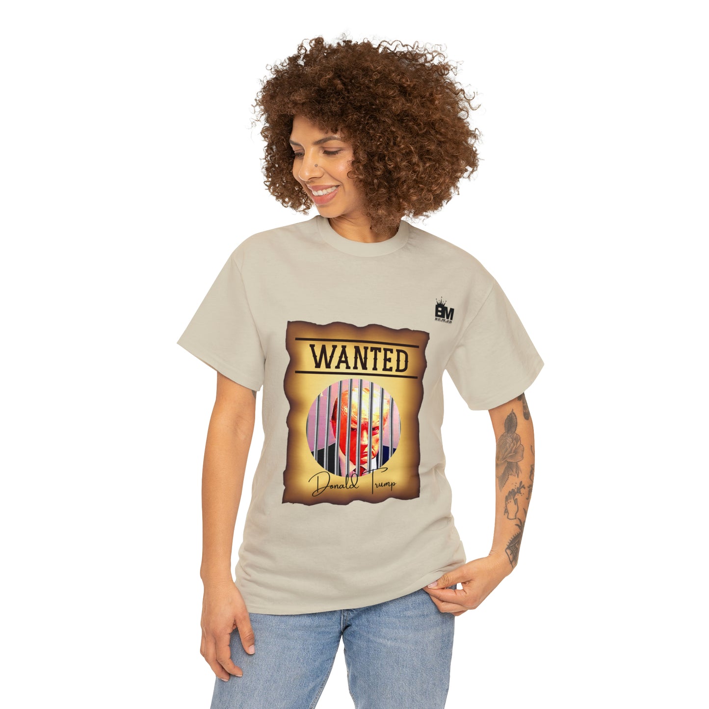 Unisex Heavy Cotton Tee, Uncle Sam Wants Donald Trump Behind Bars, Color Wanted Poster