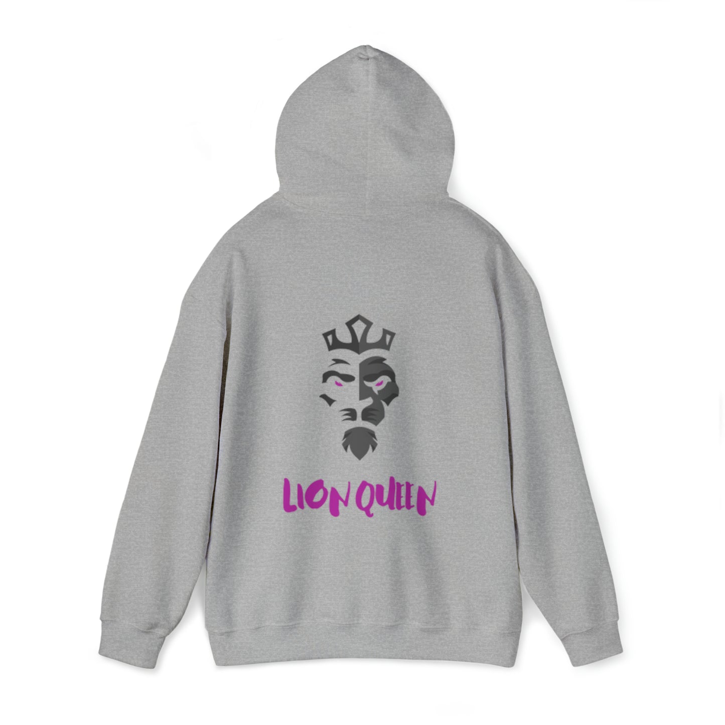 Women's Heavy Blend™ Hooded Sweatshirt - Lion Queen on back of hoodie, w/LOGO on front