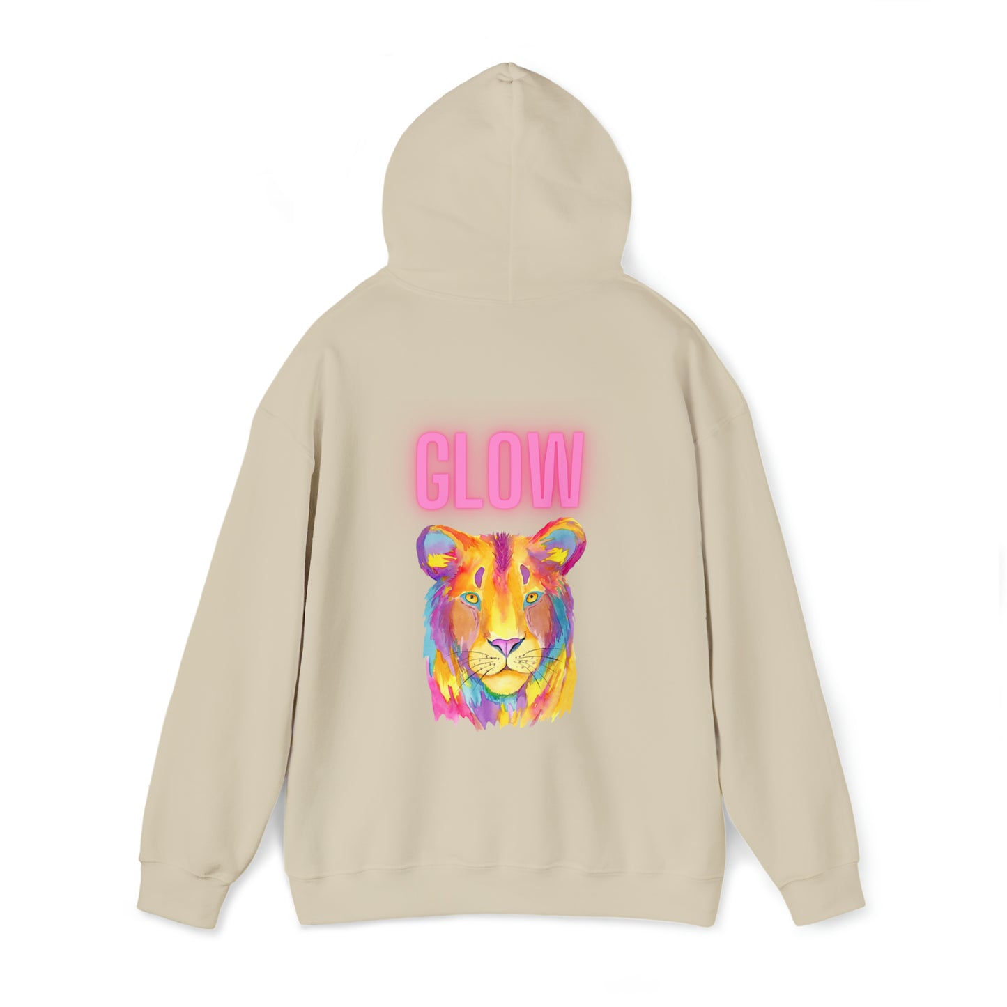 Womens Heavy Blend™ Hooded Sweatshirt - Lion Glow Back of Hoodie w/LOGO on Front