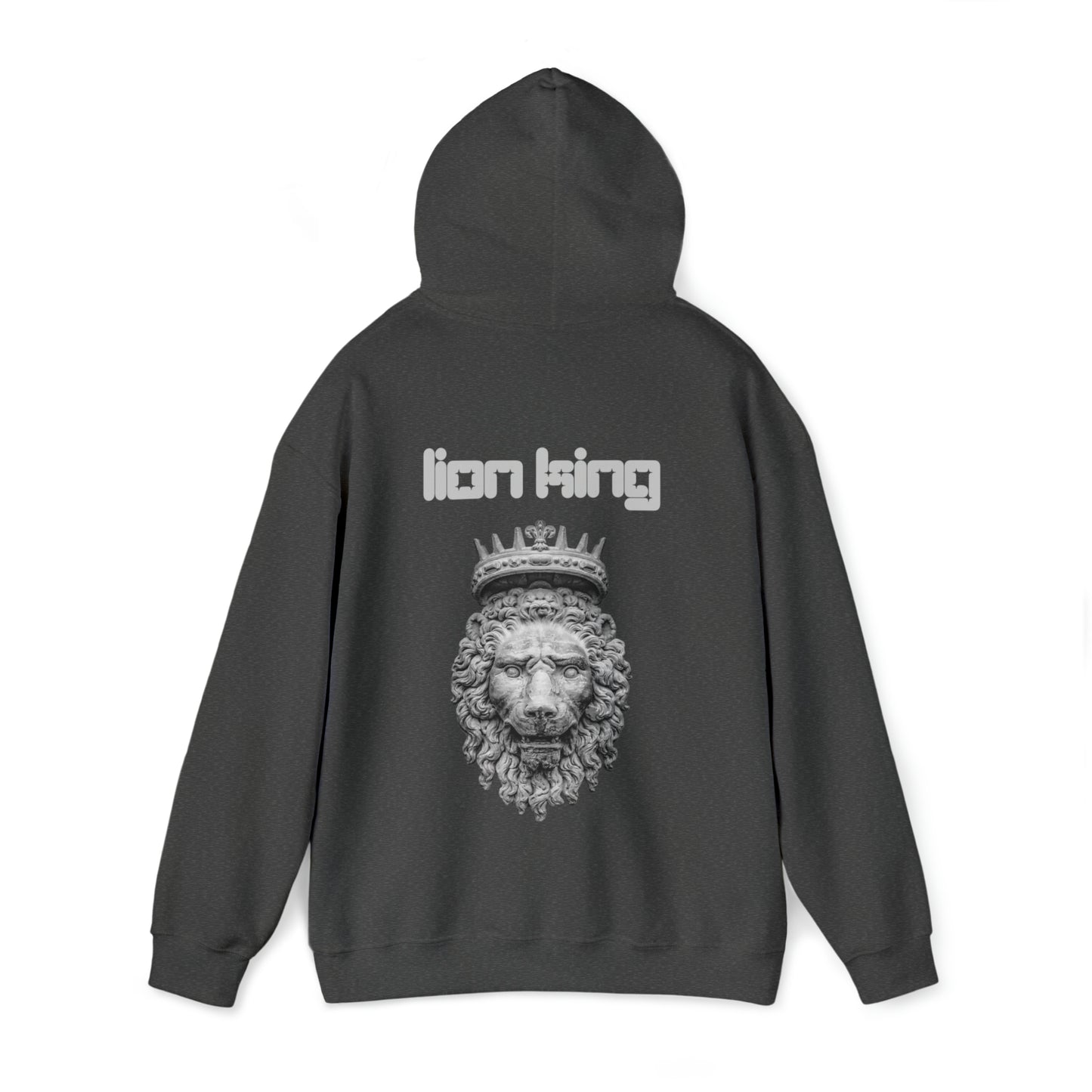 Mens Heavy Blend™ Hooded Sweatshirt - Lion King Gray on back of hoodie, w/LOGO on Front