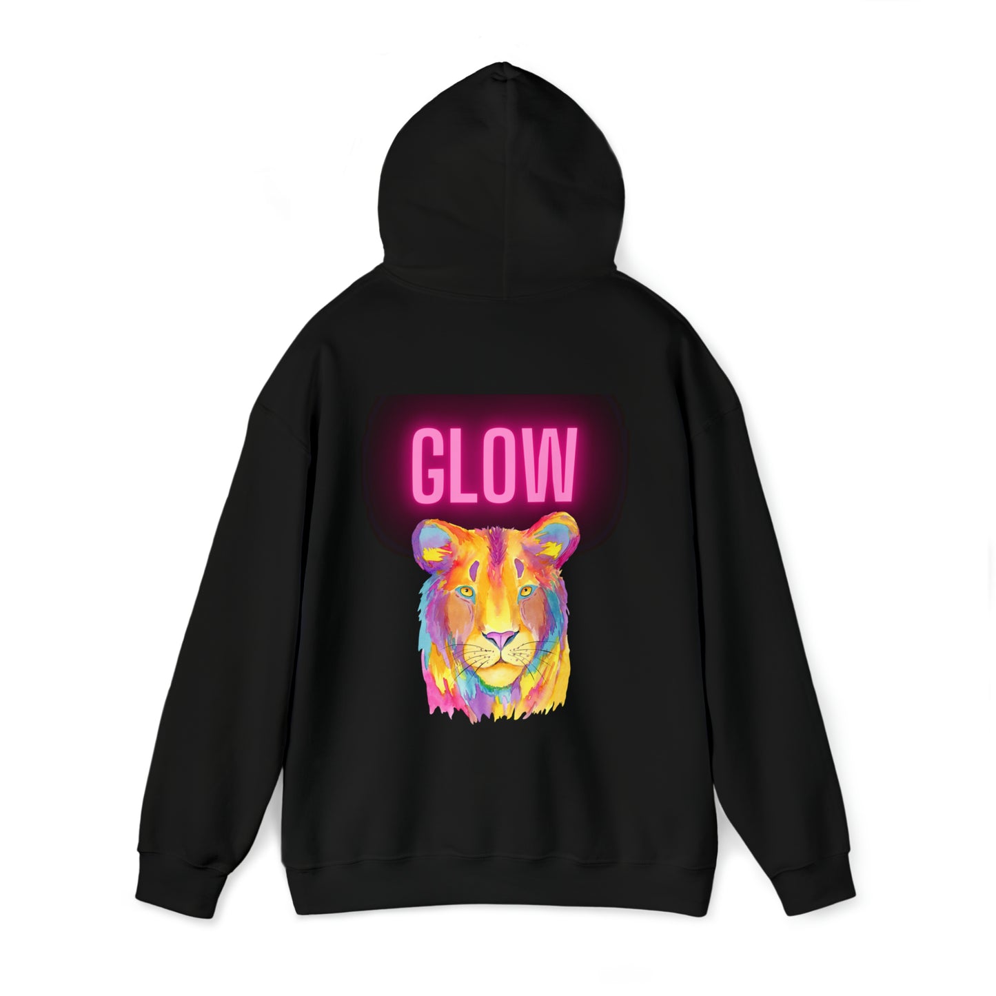 Womens Heavy Blend™ Hooded Sweatshirt - Lion Glow Back of Hoodie w/LOGO on Front