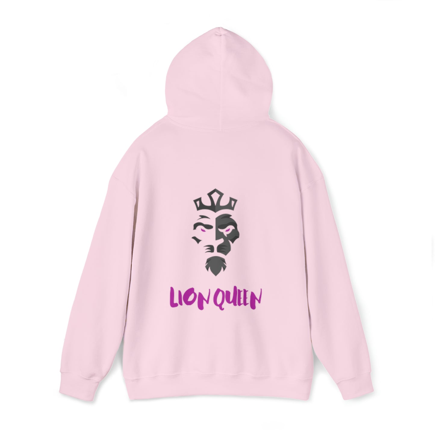 Women's Heavy Blend™ Hooded Sweatshirt - Lion Queen on back of hoodie, w/LOGO on front