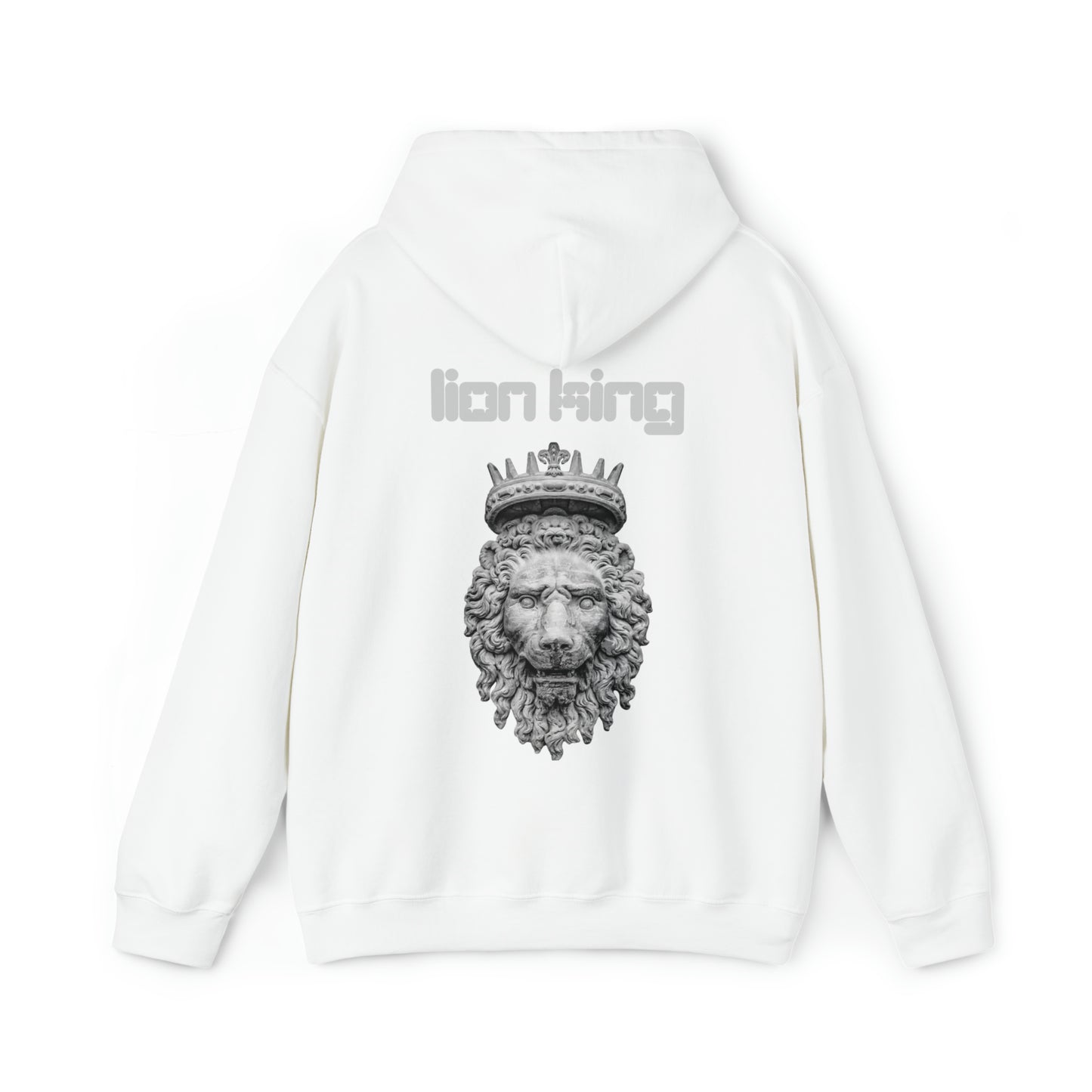 Mens Heavy Blend™ Hooded Sweatshirt - Lion King Gray on back of hoodie, w/LOGO on Front