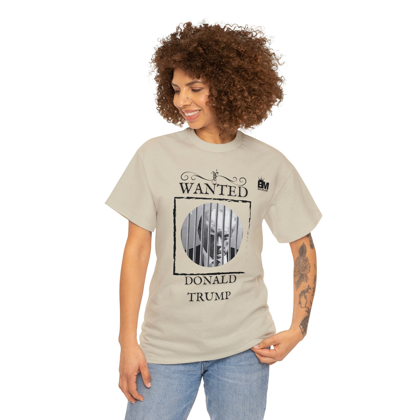 Unisex Heavy Cotton Tee, Uncle Sam Wants Donald Trump Behind Bars Black and white