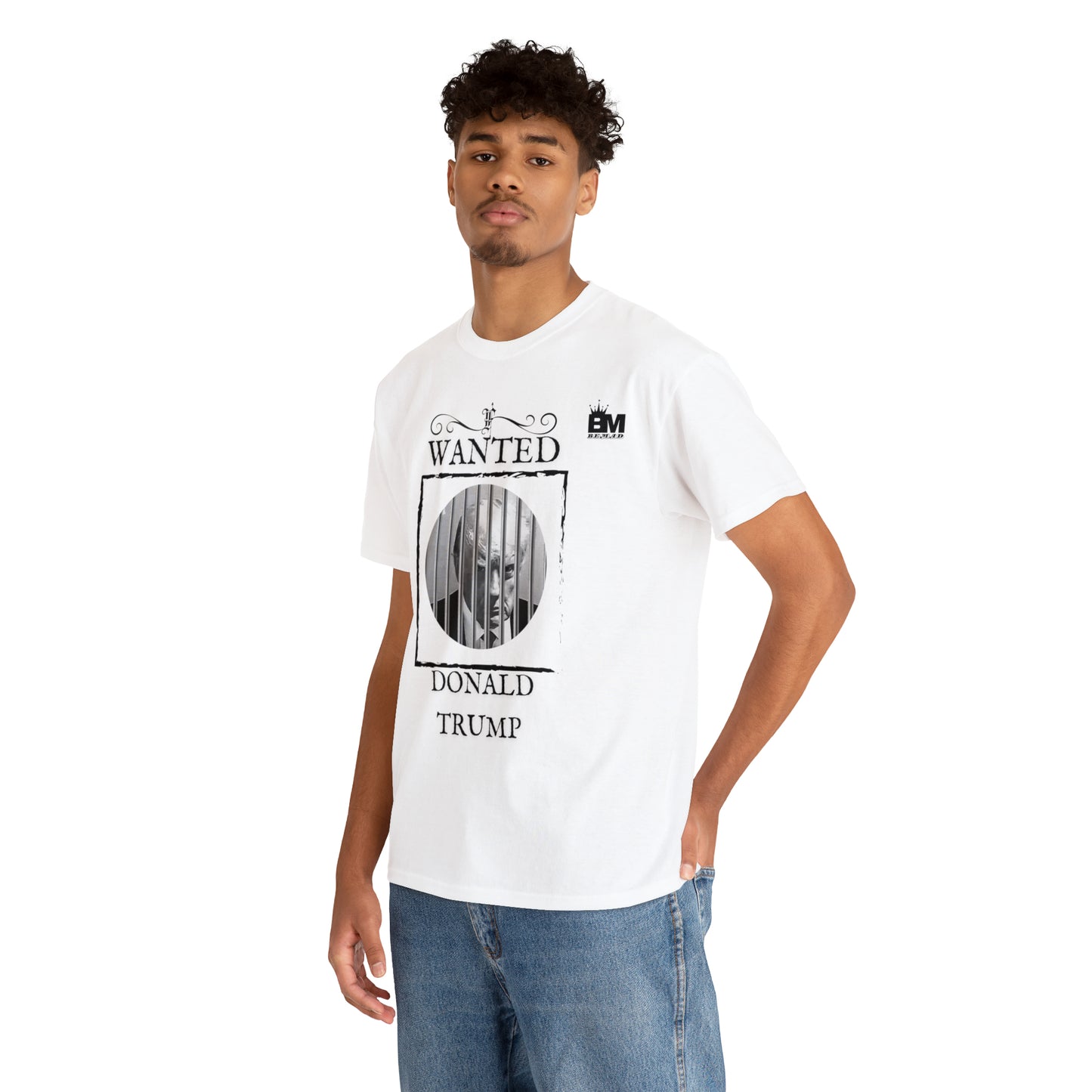 Unisex Heavy Cotton Tee, Uncle Sam Wants Donald Trump Behind Bars Black and white