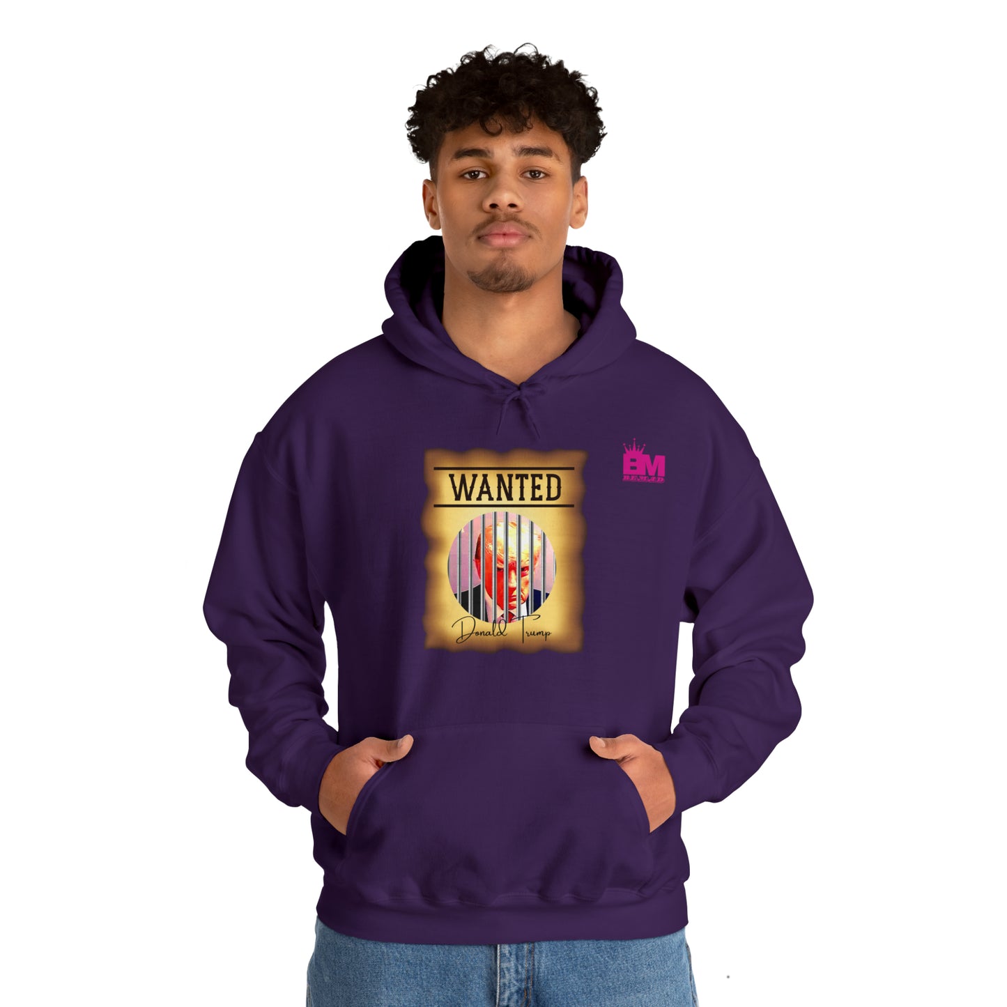 Unisex Heavy Blend™ Hooded Sweatshirt WANTED DONALD TRUMP BEHIND BARS, Color Wanted Poster