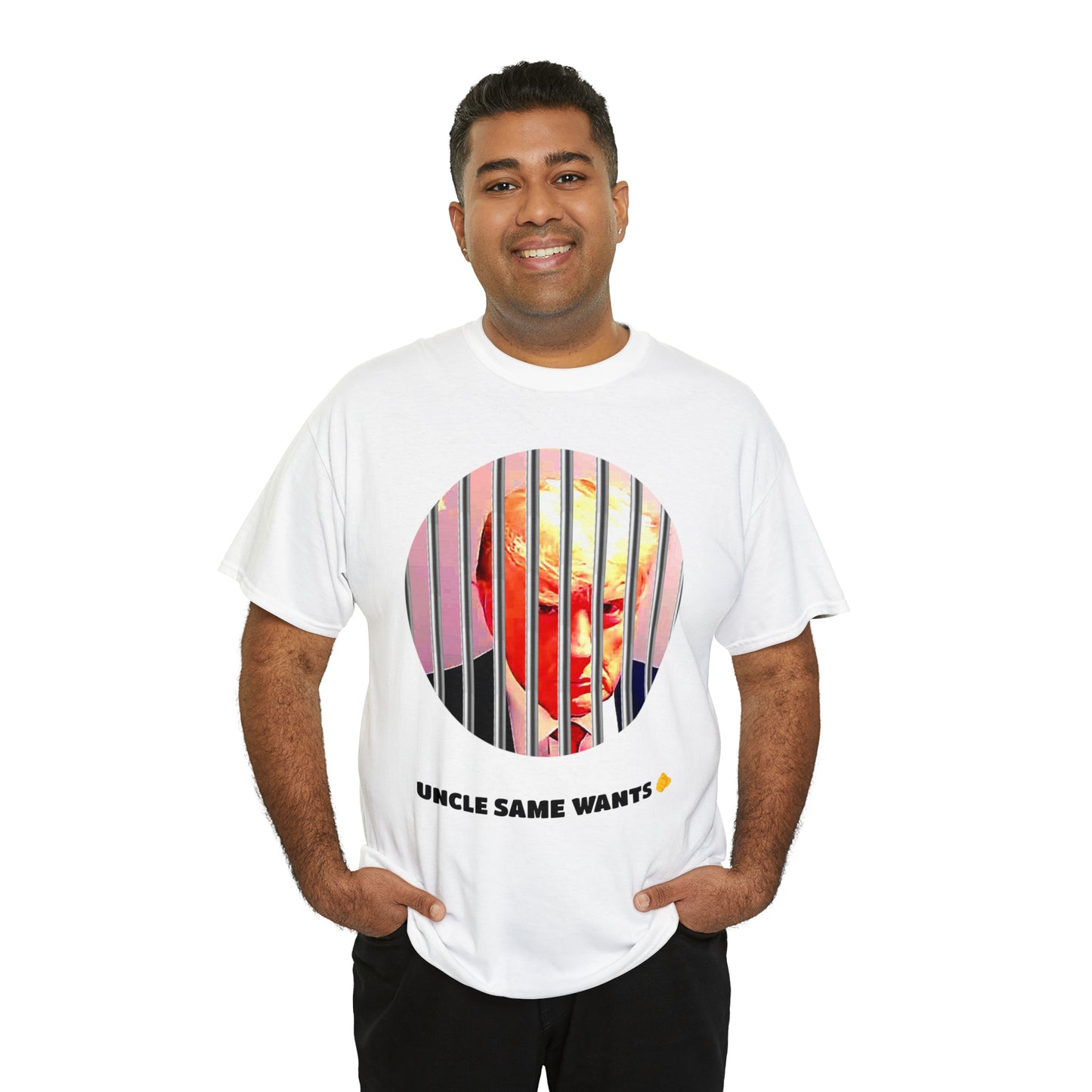 Unisex Heavy Cotton Tee, Uncle Sam Wants Donald Trump Behind Bars, TM1USWYCIR