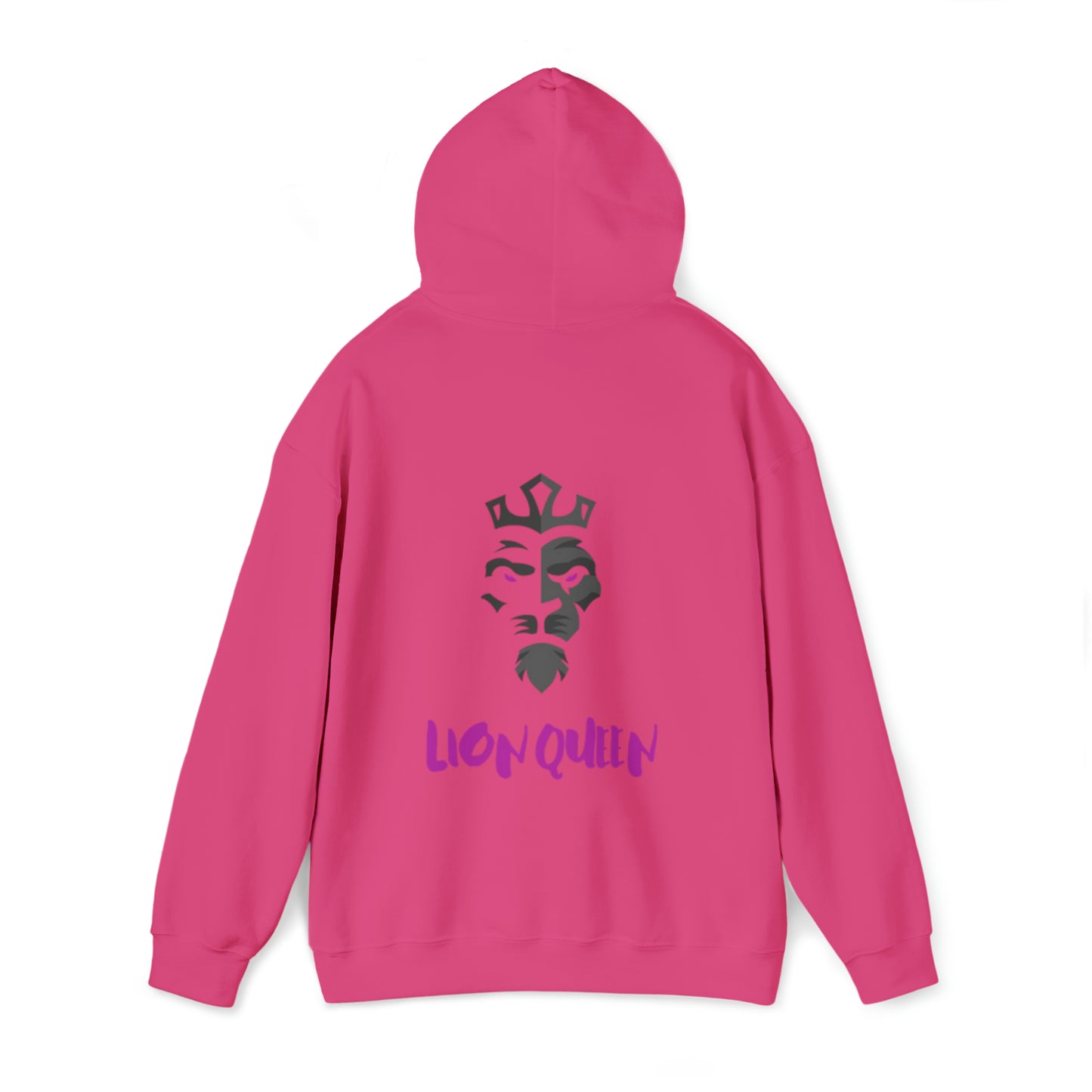 Women's Heavy Blend™ Hooded Sweatshirt - Lion Queen on back of hoodie, w/LOGO on front