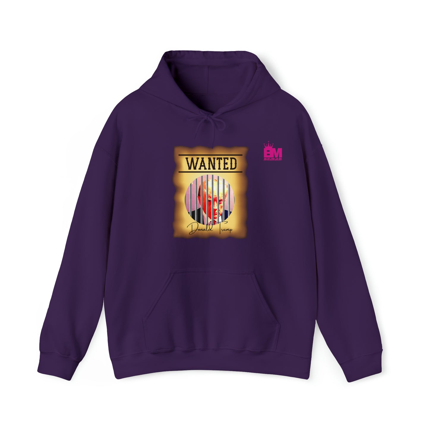 Unisex Heavy Blend™ Hooded Sweatshirt WANTED DONALD TRUMP BEHIND BARS, Color Wanted Poster