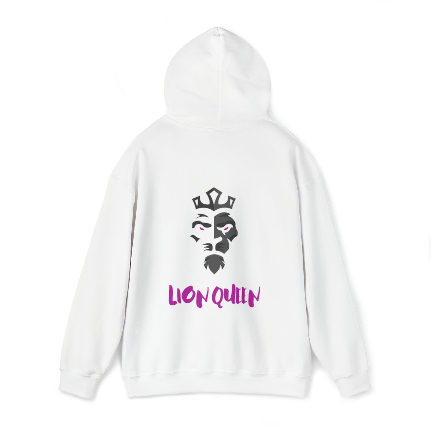 Women's Heavy Blend™ Hooded Sweatshirt - Lion Queen on back of hoodie, w/LOGO on front