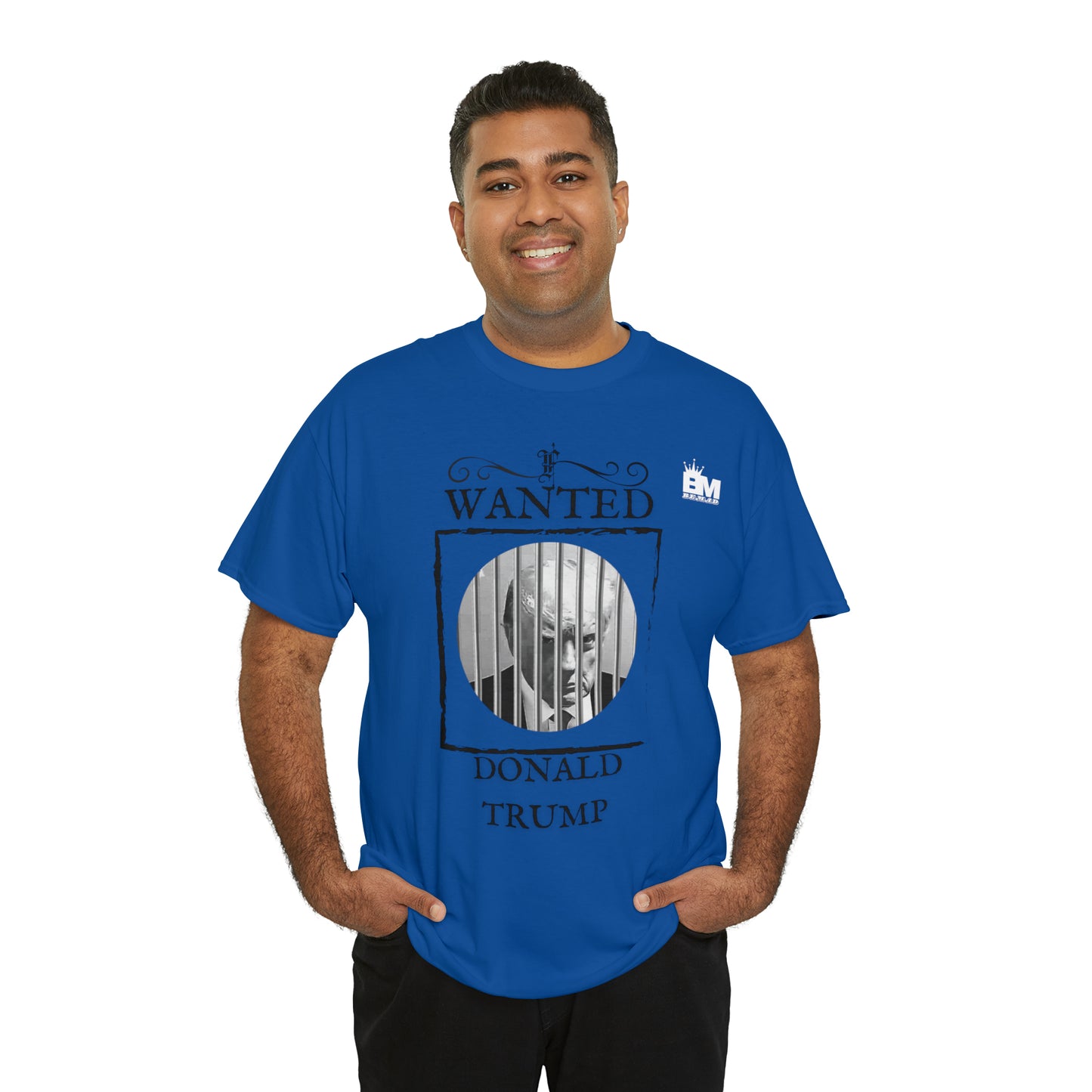 Unisex Heavy Cotton Tee, Uncle Sam Wants Donald Trump Behind Bars Black and white