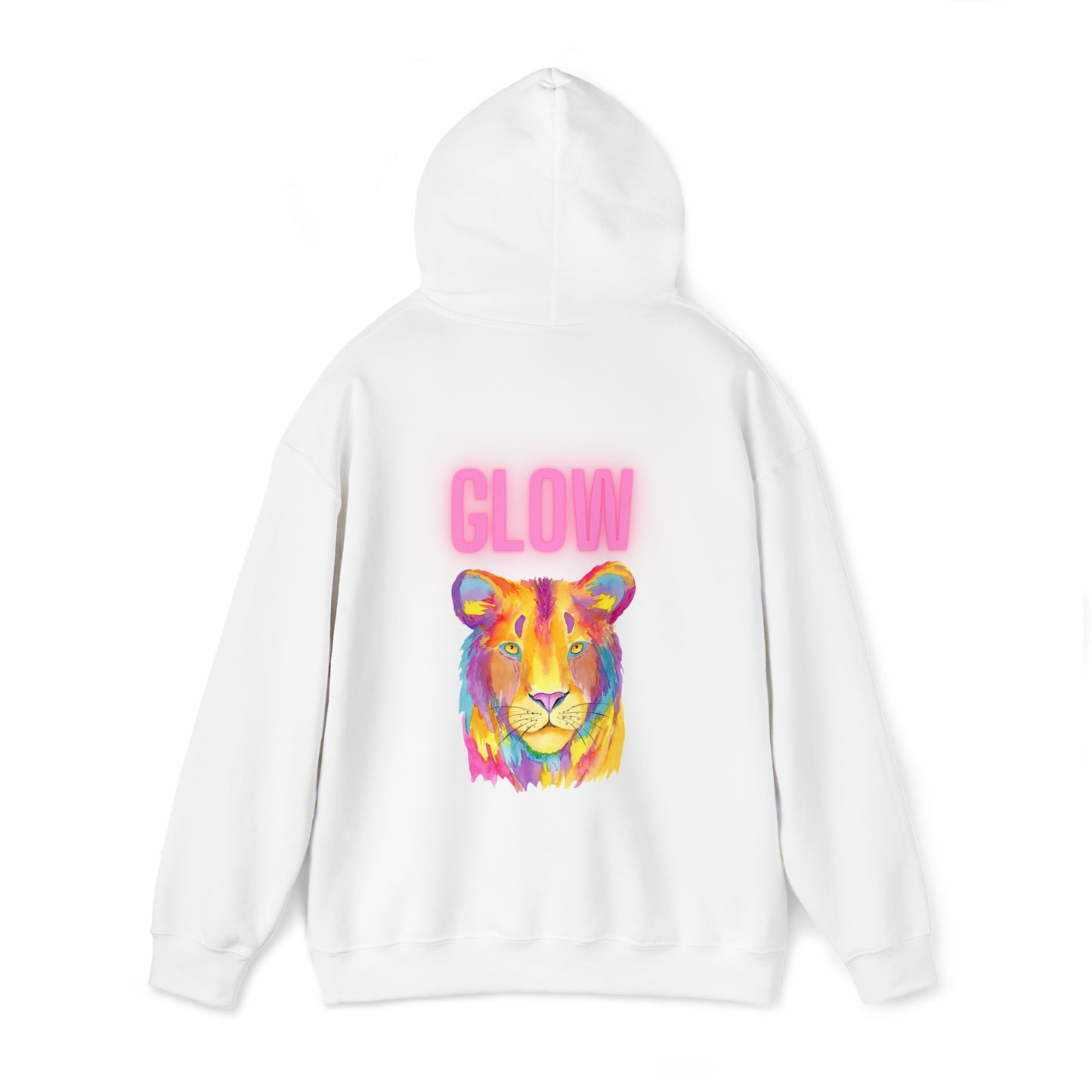 Womens Heavy Blend™ Hooded Sweatshirt - Lion Glow Back of Hoodie w/LOGO on Front