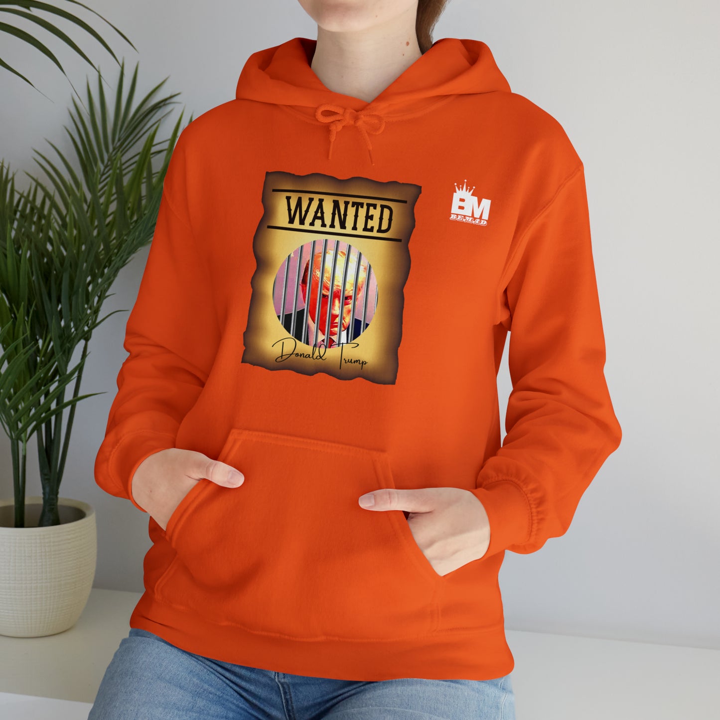 Unisex Heavy Blend™ Hooded Sweatshirt WANTED DONALD TRUMP BEHIND BARS, Color Wanted Poster