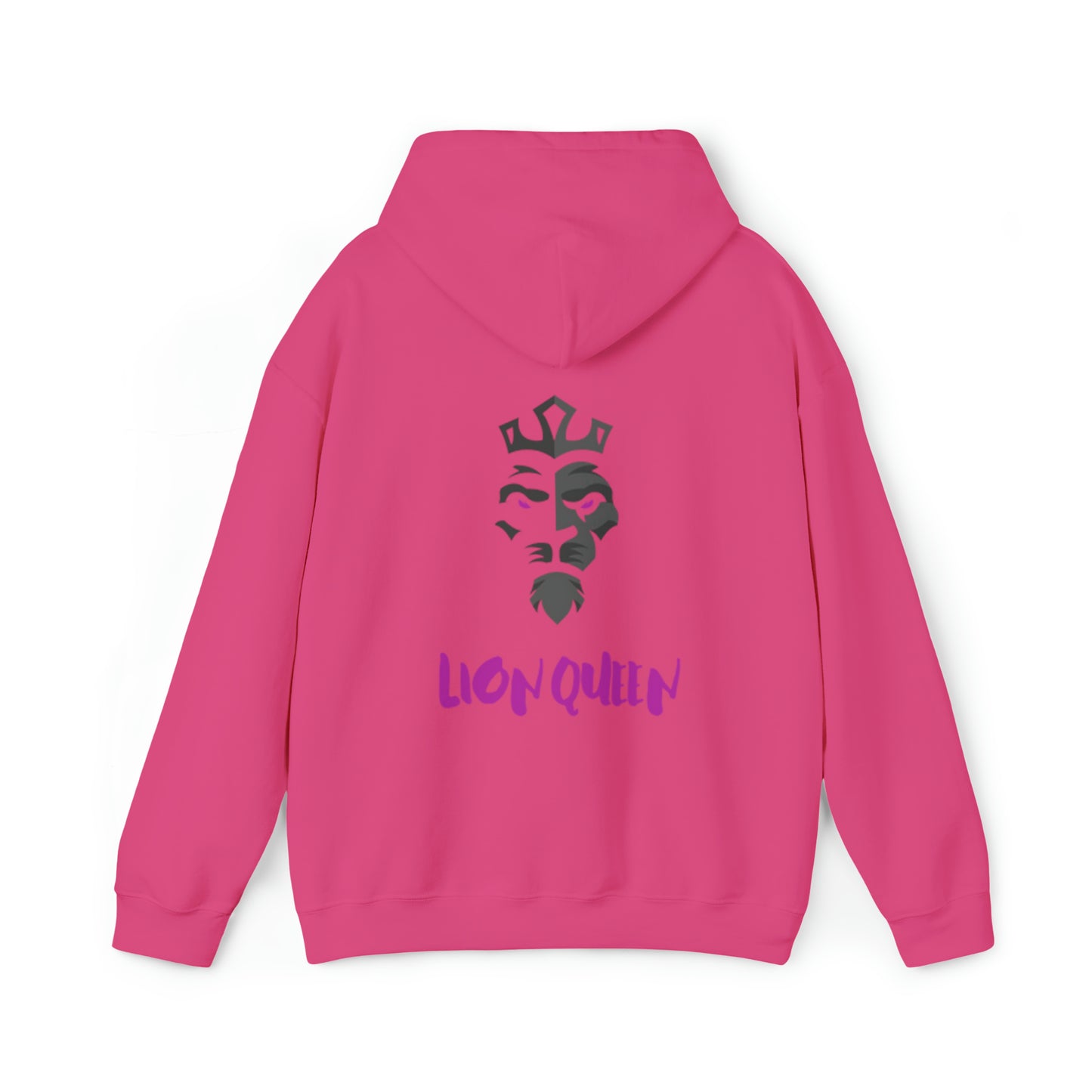 Women's Heavy Blend™ Hooded Sweatshirt - Lion Queen on back of hoodie, w/LOGO on front