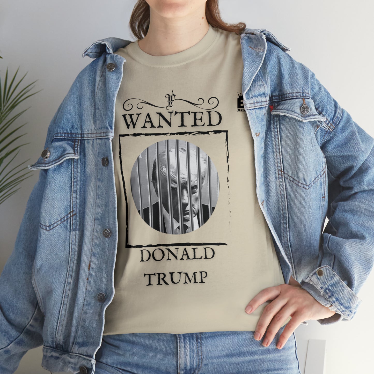 Unisex Heavy Cotton Tee, Uncle Sam Wants Donald Trump Behind Bars Black and white