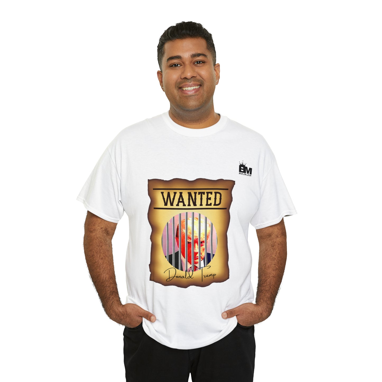 Unisex Heavy Cotton Tee, Uncle Sam Wants Donald Trump Behind Bars, Color Wanted Poster