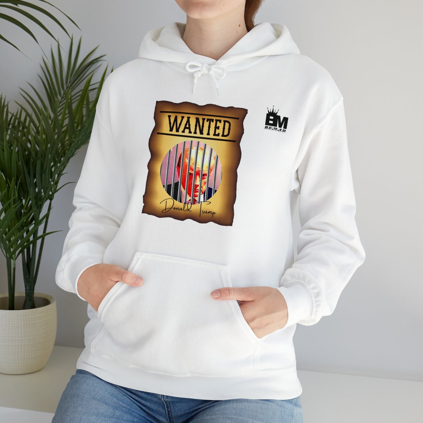 Unisex Heavy Blend™ Hooded Sweatshirt WANTED DONALD TRUMP BEHIND BARS, Color Wanted Poster