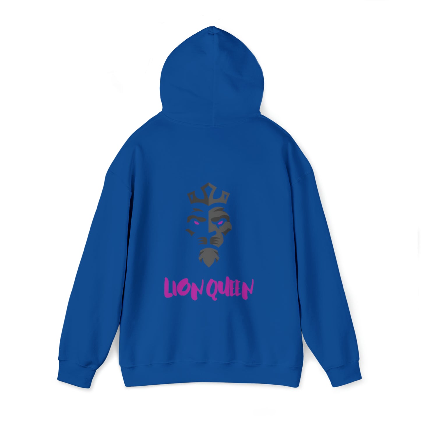 Women's Heavy Blend™ Hooded Sweatshirt - Lion Queen on back of hoodie, w/LOGO on front