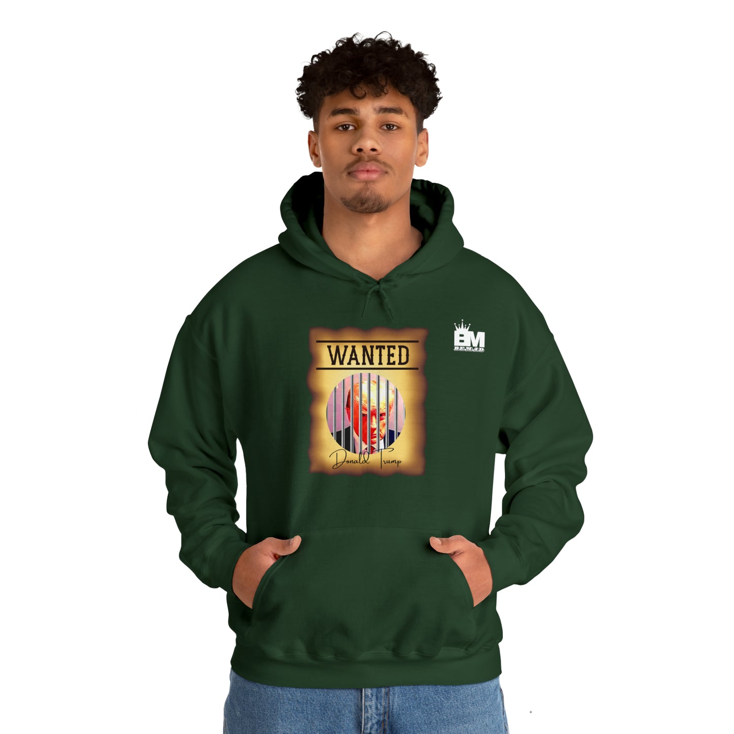 Unisex Heavy Blend™ Hooded Sweatshirt WANTED DONALD TRUMP BEHIND BARS, Color Wanted Poster