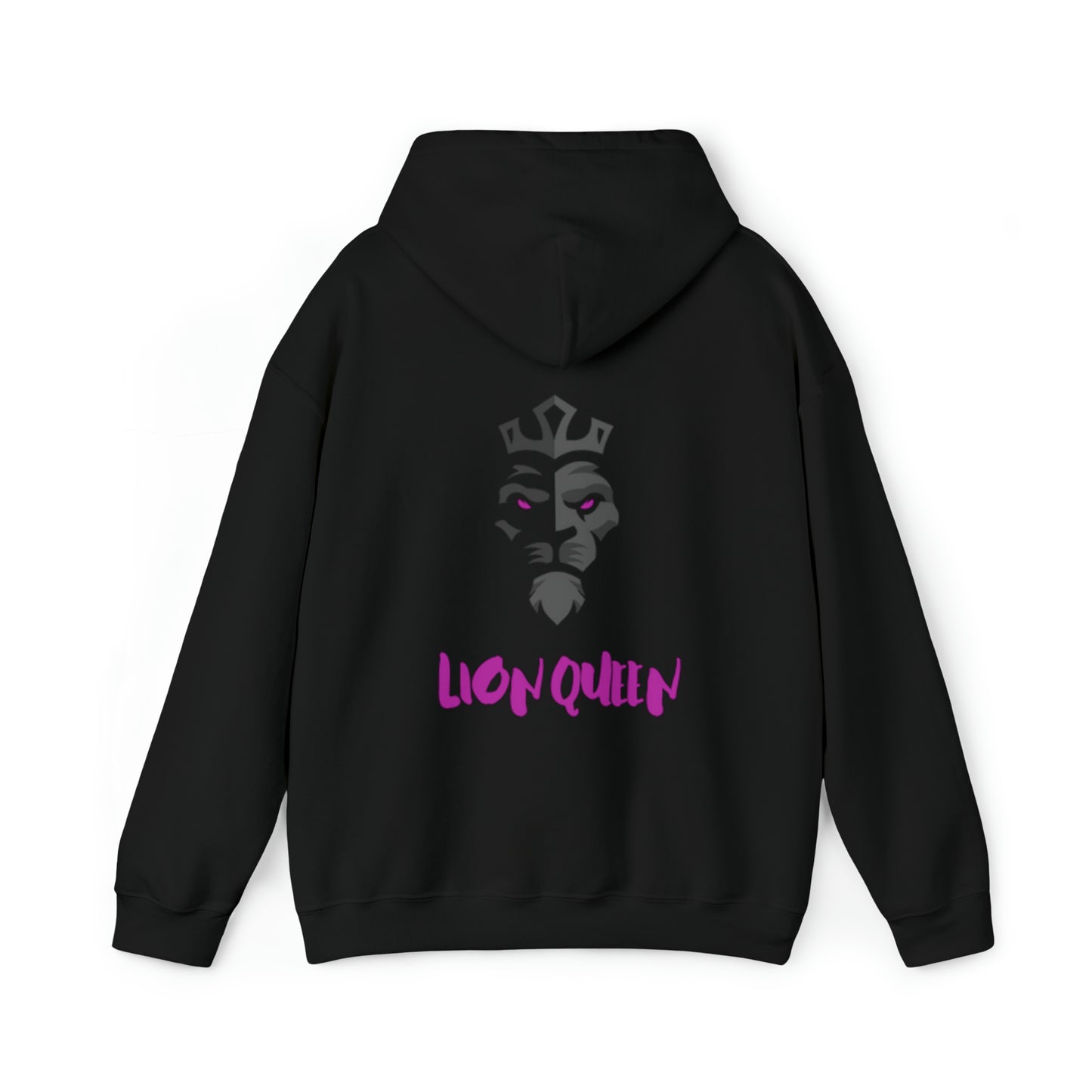 Women's Heavy Blend™ Hooded Sweatshirt - Lion Queen on back of hoodie, w/LOGO on front