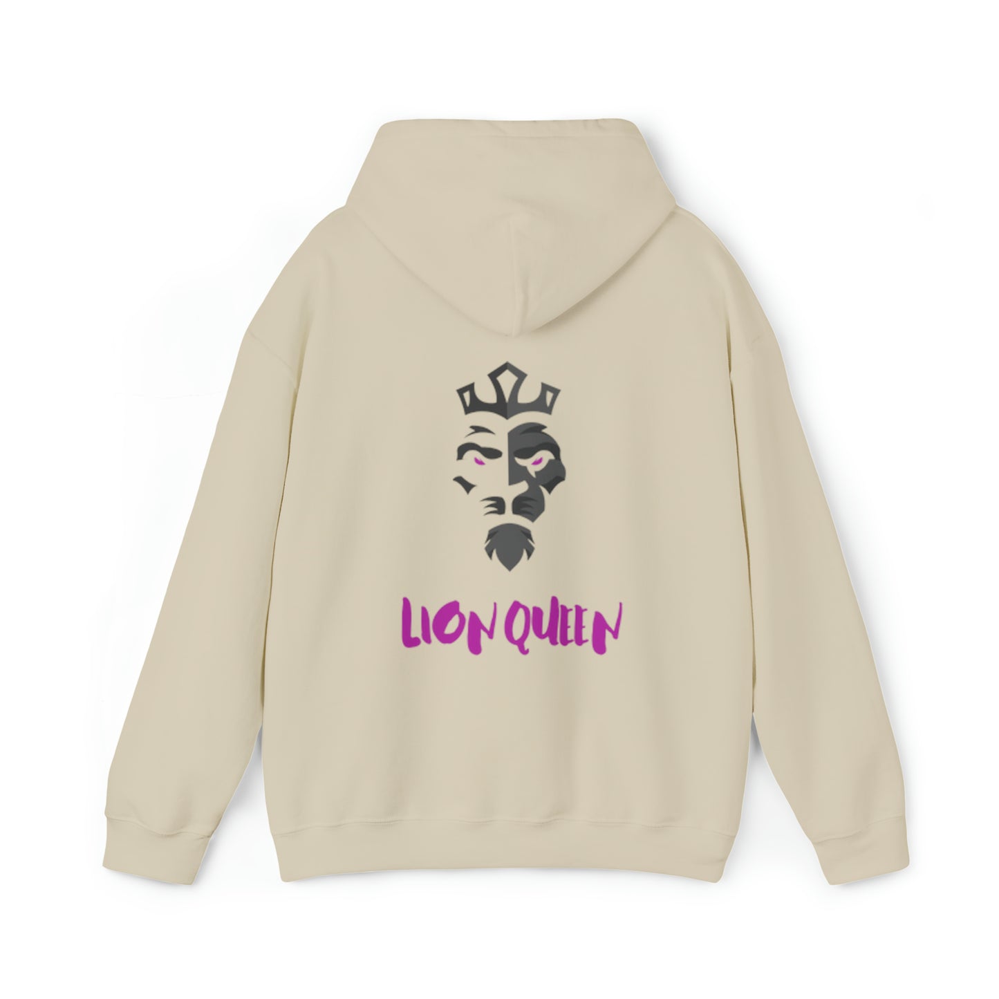 Women's Heavy Blend™ Hooded Sweatshirt - Lion Queen on back of hoodie, w/LOGO on front