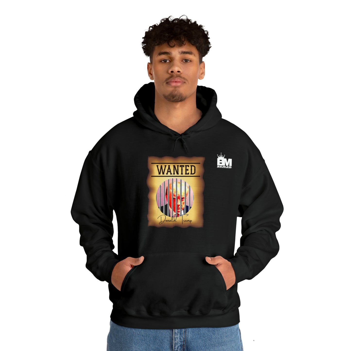 Unisex Heavy Blend™ Hooded Sweatshirt WANTED DONALD TRUMP BEHIND BARS, Color Wanted Poster