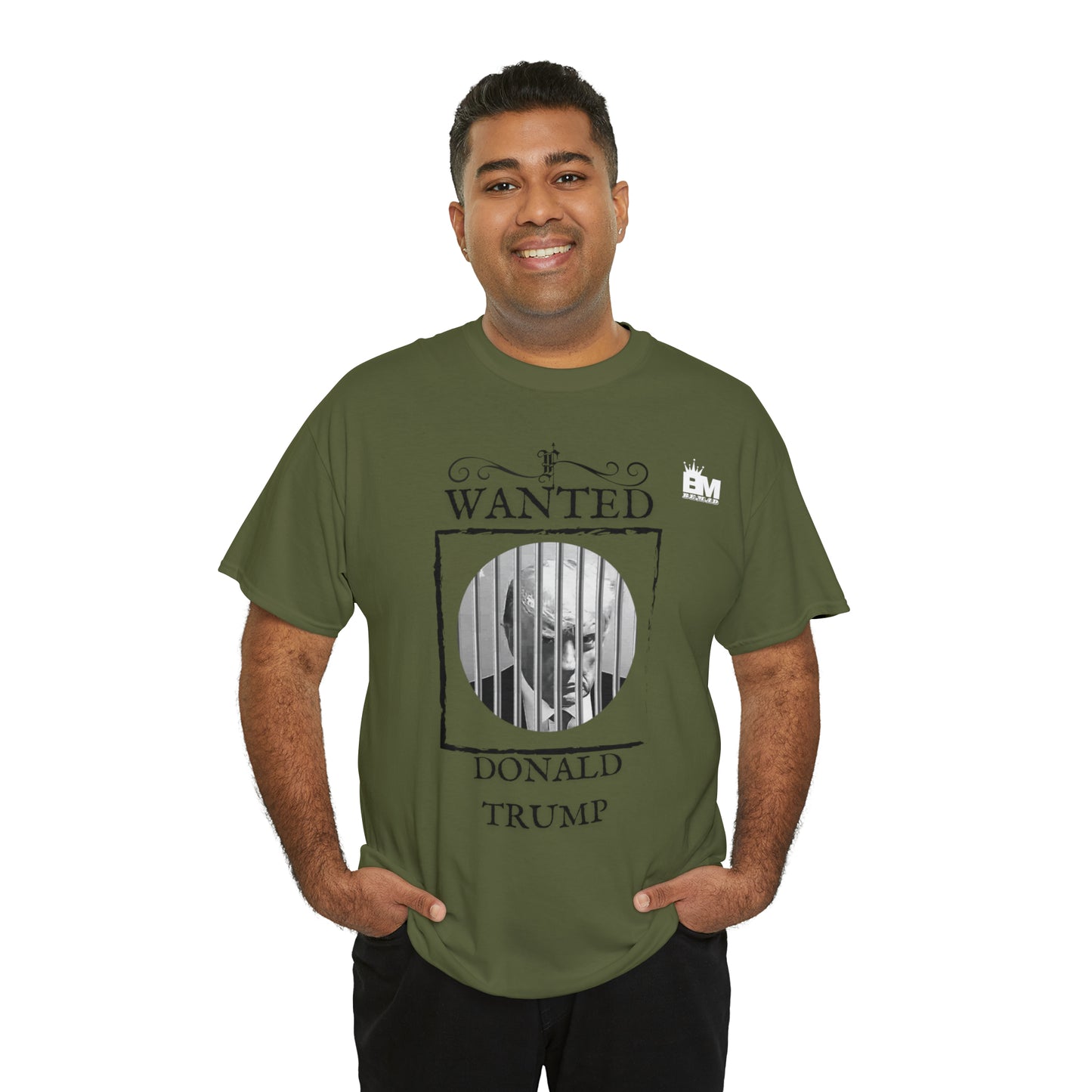 Unisex Heavy Cotton Tee, Uncle Sam Wants Donald Trump Behind Bars Black and white