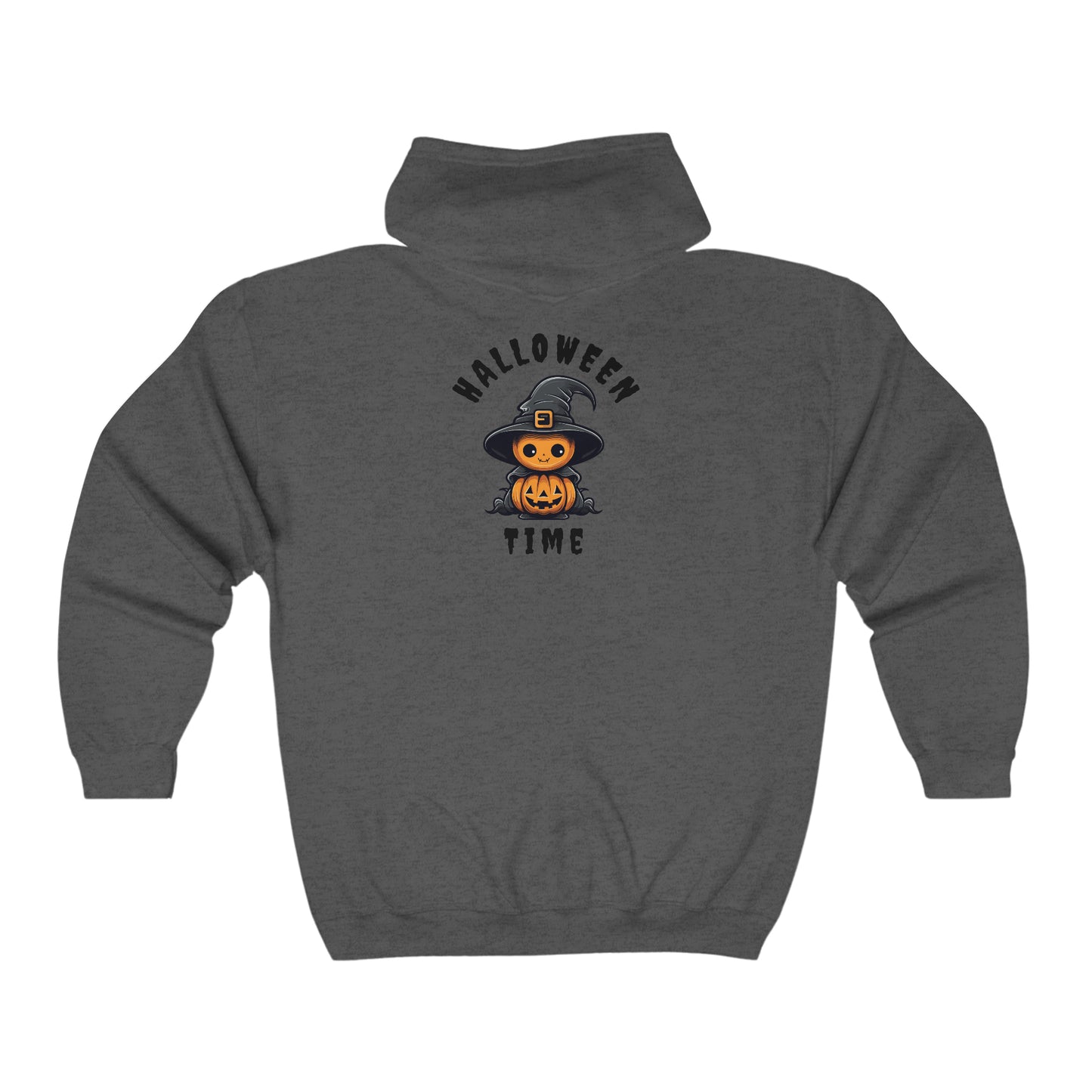 Unisex Heavy Blend™ Full Zip Hooded Sweatshirt Halloween Time on Back w/Logo on Front