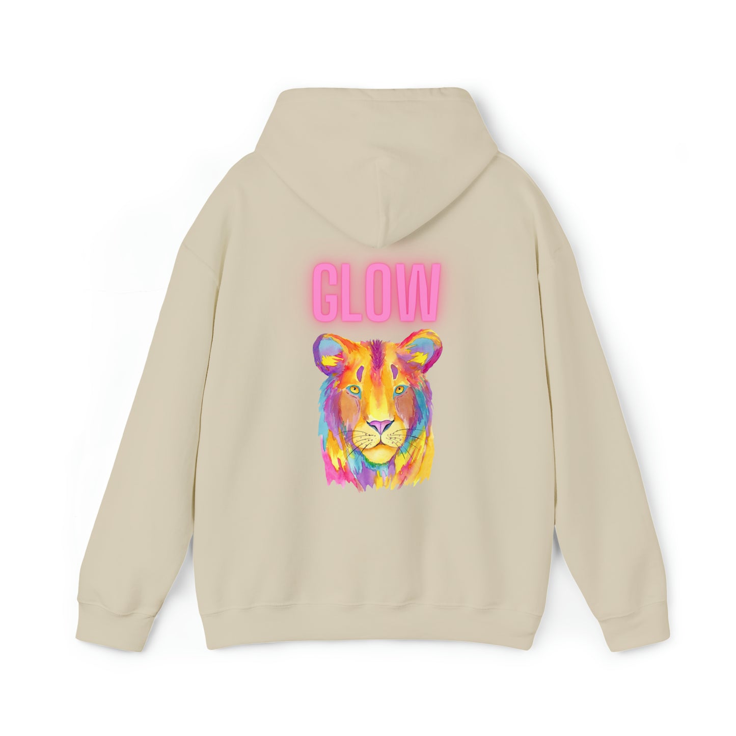 Womens Heavy Blend™ Hooded Sweatshirt - Lion Glow Back of Hoodie w/LOGO on Front