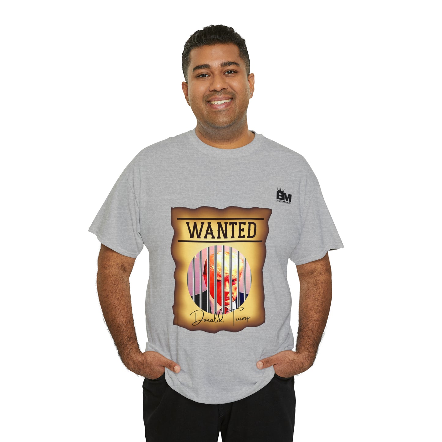 Unisex Heavy Cotton Tee, Uncle Sam Wants Donald Trump Behind Bars, Color Wanted Poster